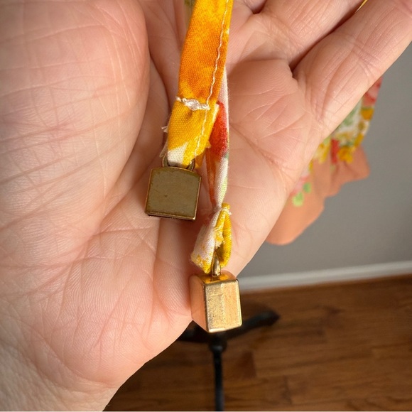 Fate Women's Whimsical Floral Print Ruffled Blouse Yellow Peach Cream Size M - Picture 9 of 11